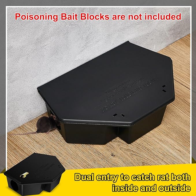 Qualirey 1 Pc Rat Bait Station with Keys 13.58 x 8.98 x 3.35 Inch Rodent Station Rat Traps, Keeps Children and Pets Safe Indoor and Outdoor, Bait Not Included (Black)