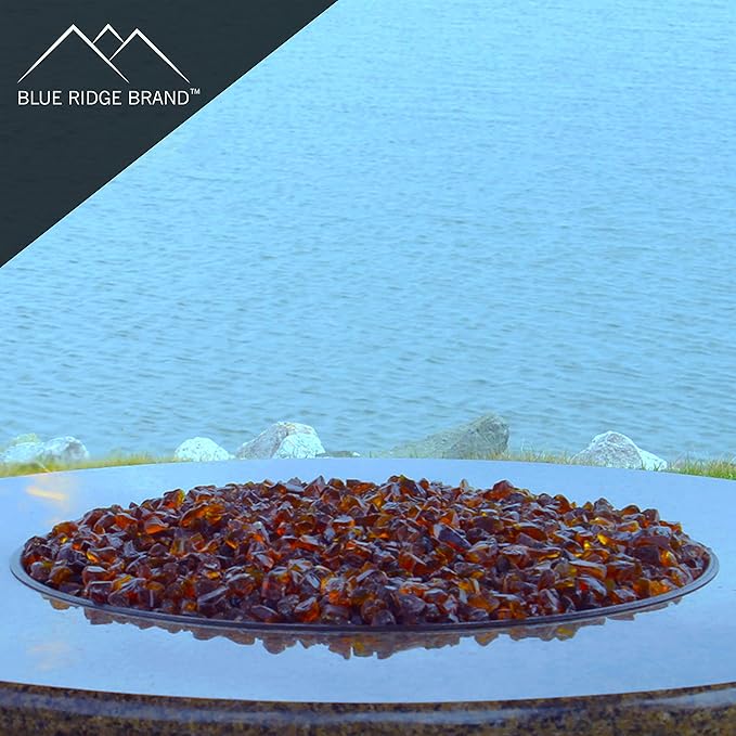 Fire Pit Glass - Fire Glass for Fire Pit - Firepit Glass Rock - Glass Stones - Fire Pit Glass Rocks - Gas & Propane Fire Pit & Fireplace Glass (50 Pound, Amber)