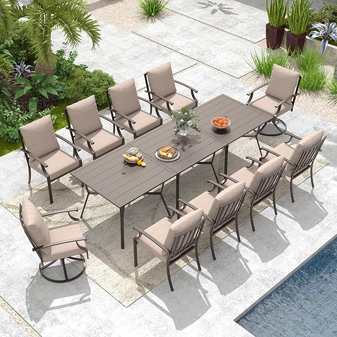 Outdoor Dining Set Patio Dining Table and Chairs Set Outdoor Furniture Set (Brown, 13 Dining Set)