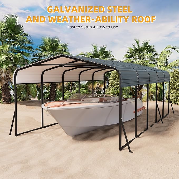 12' x 24' Heavy Duty with Galvanized Steel Roof, Tall Kits Garage for Tractors, Trucks, Boats, Cars, Heavy Duty Roof with Enhanced Base