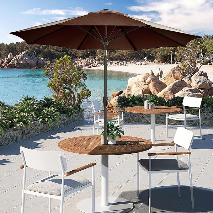LOUNZY 9FT Large Outdoor Patio Umbrella Table Umbrella-UV Resistant,Easy Push Button Tilt and Crank,8 Sturdy Fiberglass Ribs Pool Umbrella for Patio,Backyard,Deck,Yard,Market