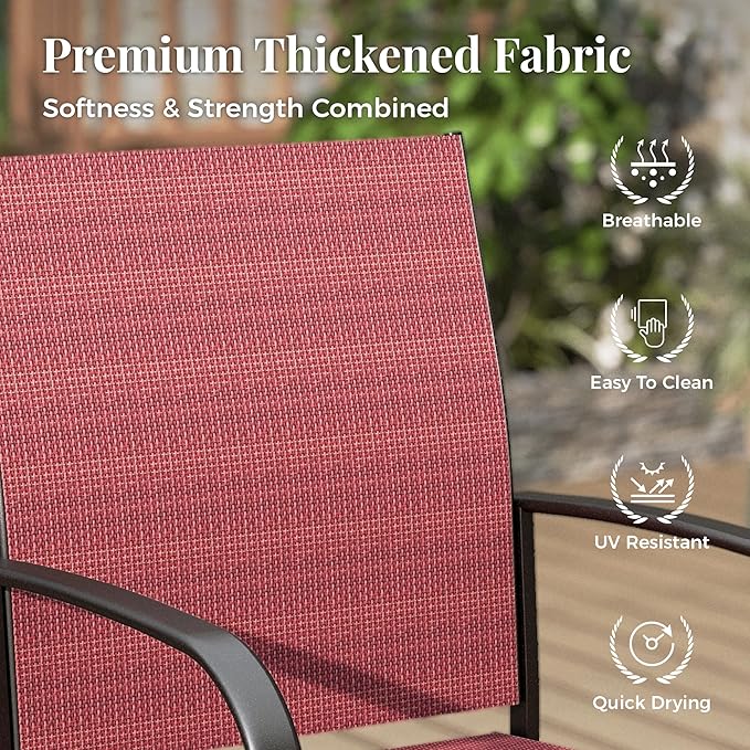 7 Pieces Patio Table and Chairs Set, Patio Dining Set for 6, 6 Textilene Chairs and 1 Expandable Rectangle Table with Umbrella Hole, for Deck Backyard Lawn Poolside, Red
