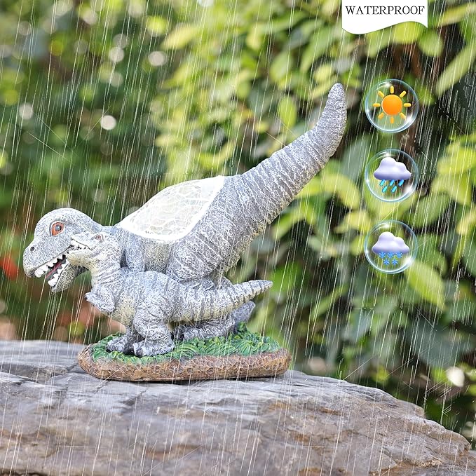 Rezpuao Garden Statue Dinosaur,Solar Dinosaur Decor for Outdoor,Resin Dinosaurs Figurine with Solar Light for Patio,Balcony,Yard,Lawn Ornament,Perfect Garden Gift