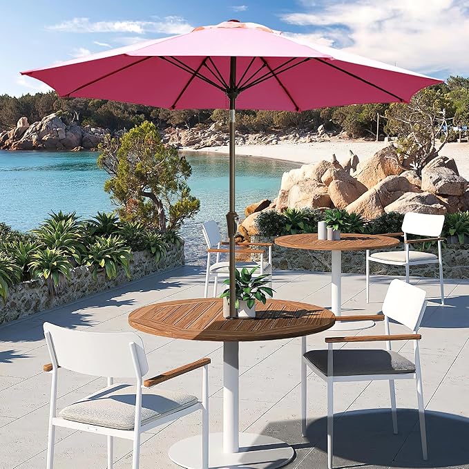 LOUNZY 9FT Large Outdoor Patio Umbrella Table Umbrella-UV Resistant,Easy Push Button Tilt and Crank,8 Sturdy Fiberglass Ribs Pool Umbrella for Patio,Backyard,Deck,Yard,Market