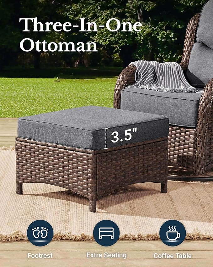 HILLGA Luxury Patio Furniture Set with 6-Inch Thick Cushions, High Back Outdoor Swivel Rocker Chairs and Patio Couch, 11-Piece All Weather Conversation Set for Porch Deck Pool Yard, Dark Grey (V3)