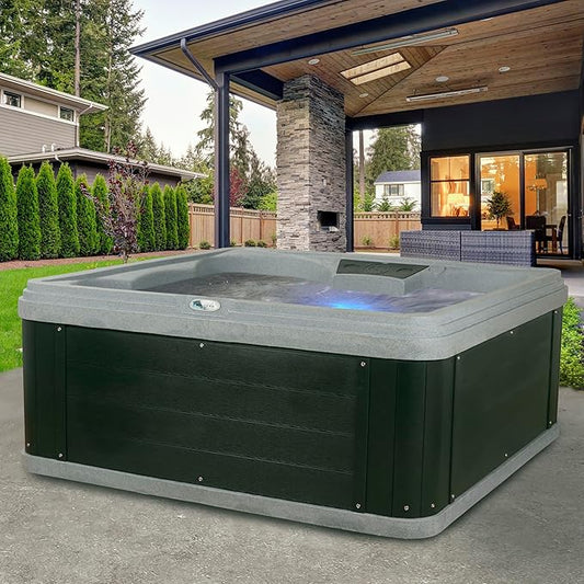 AquaLife Ariana™ 7-Person 30-Jet Non-Lounger Hot Tub with LED Lighting, Insulated Cover, Built-in Ice Bucket, Stainless Steel Heater and Ozonator