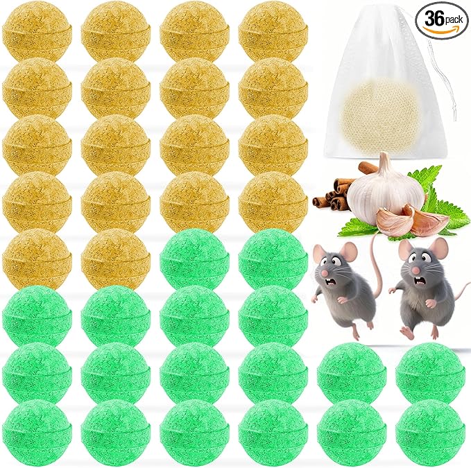 Natural Mouse Repellent Ball, 36 Pack Rodent Repellent Balls Peppermint Oil to Repel Mice and Rats, for Car Engines Home Kitchen Yard Garage Indoor