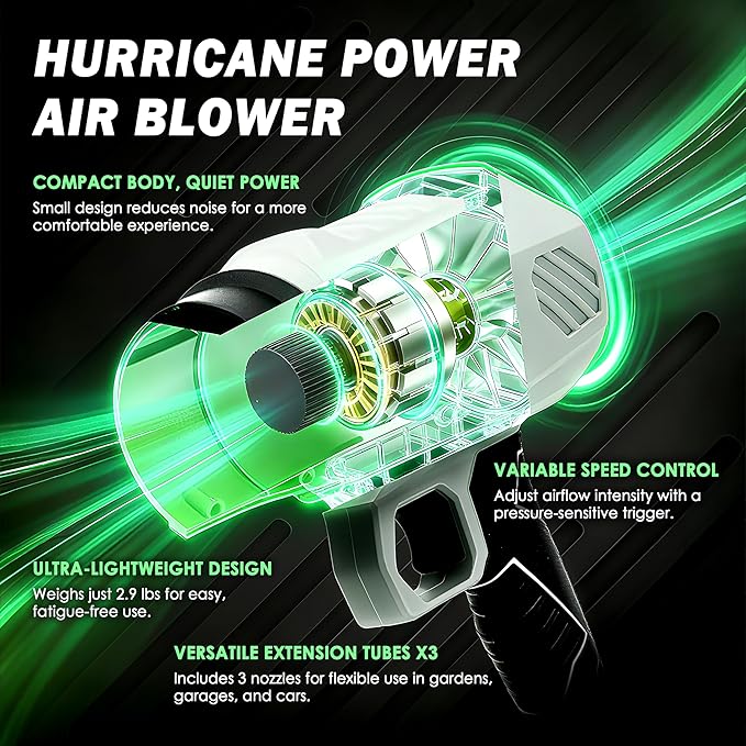 Leaf Blower Cordless, Lightweight Electric Handheld Leaf Blower with 3 Extension Tubes & 2×4.0Ah Batteries, Adjustable Speed, Electric Blower for Lawn Care, Leaves, Dust Cleaning, Light Snow