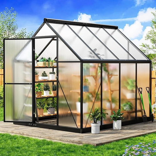 Greenhouse 6×7.5 FT, Quick Setup Polycarbonate Greenhouse for Outdoors with Roof Vent, Walk in Green Houses for Outside for Outdoor Garden Backyard, Black