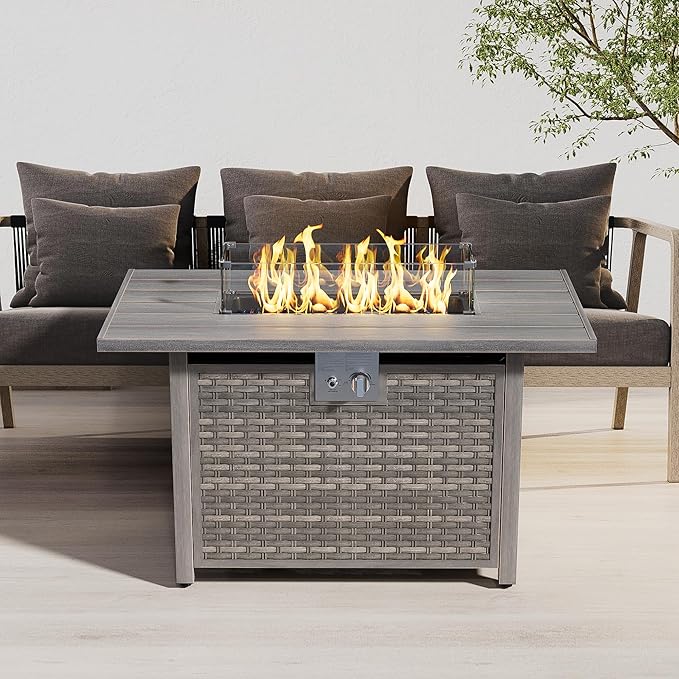 Outdoor Fire Pit Table Propane Gas Fire pits &Outdoor Fireplaces 43″ Rectangular Firepit Table, 50,000 BTU Fire Table for Patio Set, Sand