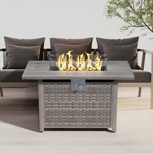 Outdoor Fire Pit Table Propane Gas Fire pits &Outdoor Fireplaces 43″ Rectangular Firepit Table, 50,000 BTU Fire Table for Patio Set, Sand