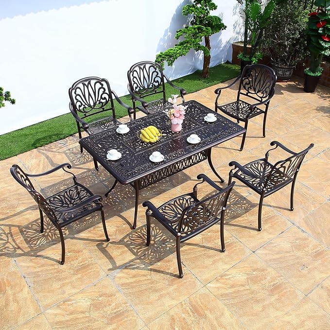 FAPOLITE Outdoor Table Cast Aluminum Square Patio Table with Umbrella Hole All Weather Outdoor Dining Tables for Lawn Garden Backyard (150 * 90cm YLSB Long Tables)