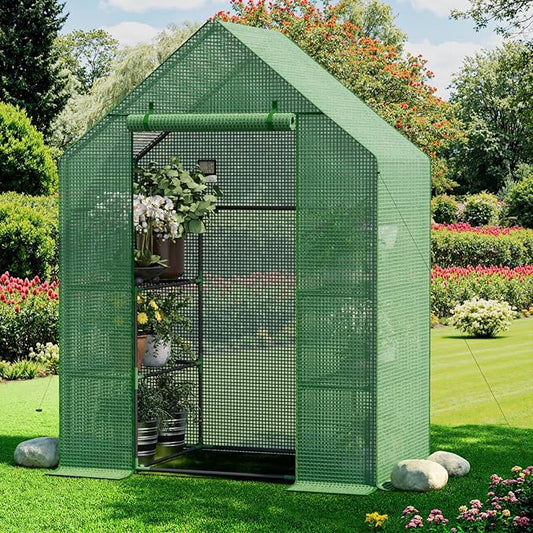 Greenhouse for Outdoors, Small Greenhouse, Walk-in Greenhouses with 3 Tiers 4 Shelves, PE Cover, Heavy Duty Plant Greenhouses for Garden and Backyard
