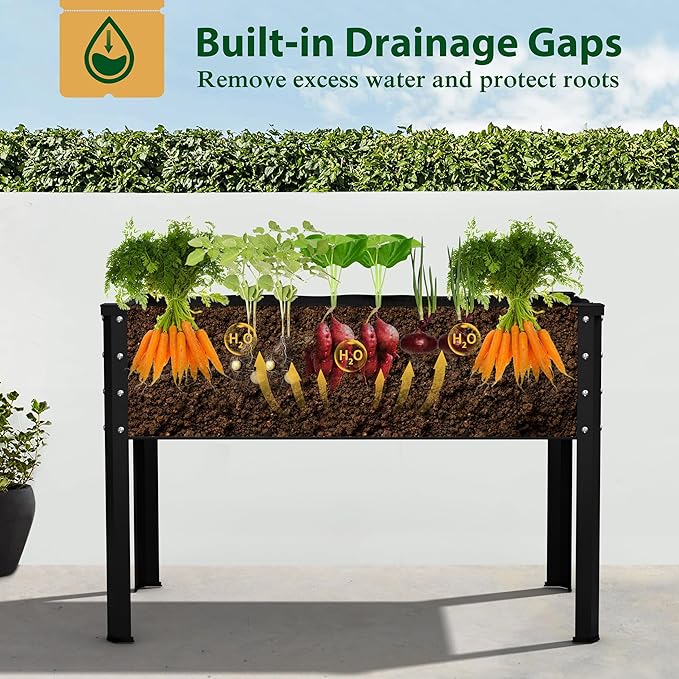 Galvanized Raised Garden Bed with Legs, 48" W x 24" D x 32" H Large Metal Elevated Raised Planter Box with Drainage Gaps for Backyard, Patio, Balcony, 507lbs Capacity, Rustic