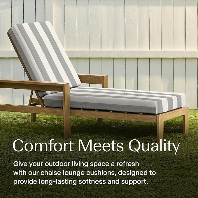 Honeycomb Outdoor Heritage Chaise, 22.5" W x 70" L, Cabana Stripe Stone Grey Chair Cushion for Patio Furniture