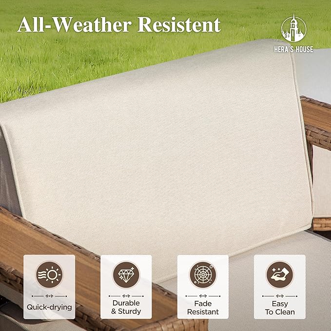 HERA'S HOUSE All Weather Patio Conversation Set，4 Pieces Patio Furniture Set, Sectional Outdoor Rattan Wicker Sofa with 5.3" Widened Armrest, Patio Couch, 10" Ultra Thick Comfy Sponge Cushion