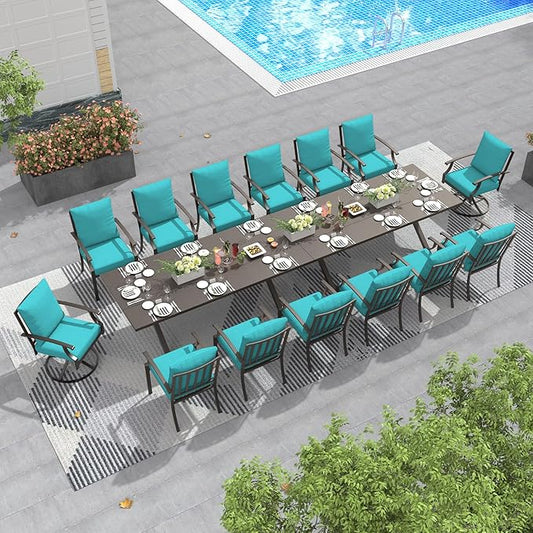 Outdoor Dining Set Patio Dining Table and Chairs Set Outdoor Furniture Set (Blue, 16 Dining Set)
