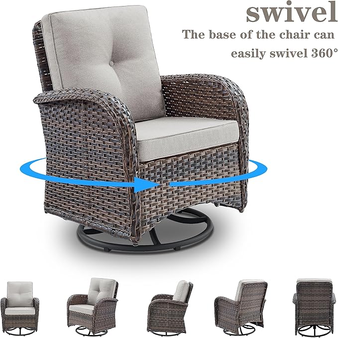 Belord 7 Piece Outdoor Patio Wicker Furniture Sets with Swivel Rocker Chairs, Rattan Loveseat Conversation Sets for Patio Deck Backyard Poolside, Beige Cushion