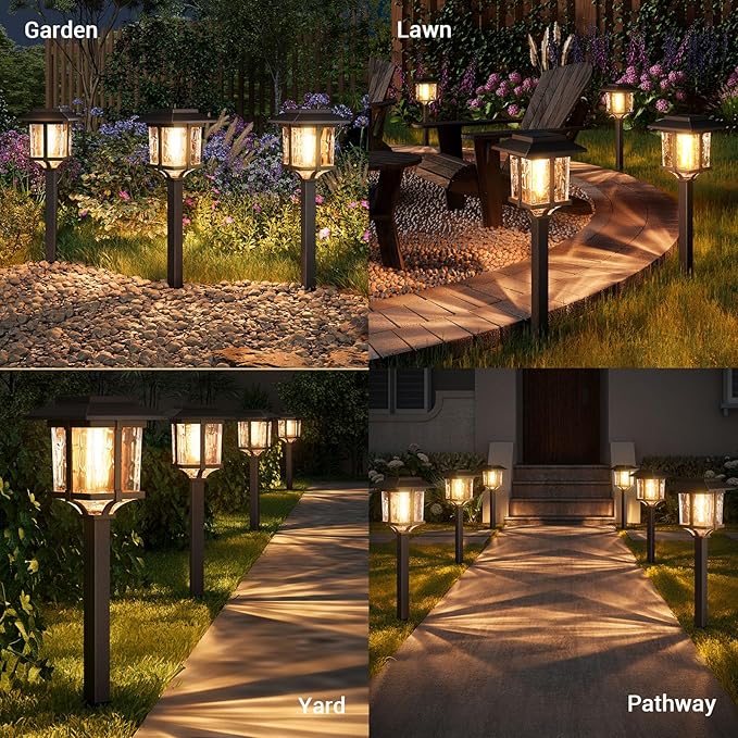 XMCOSY+ Solar Pathway Lights Outdoor, 2-Tone LED Waterproof Garden Outdoor Lighting for Yard Stainless Steel & Glass Solar Powered Landscape Walkway Driveway Decor (4 Pack, Warm White)