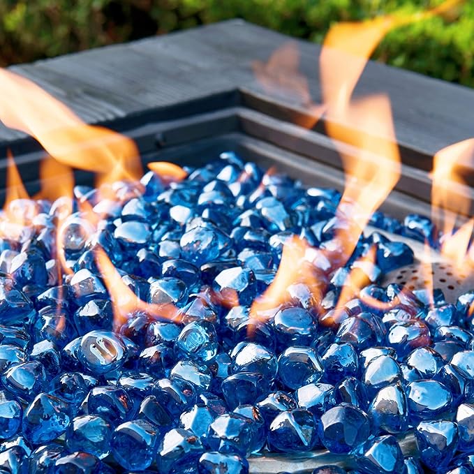 Fire Glass Diamond 1 Inch Fire Pit Glass Rocks for Propane or Gas Fire Pit (Gift Package) (20 Pounds, Sapphire Luster)
