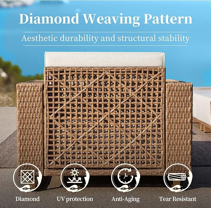 Patio Furniture Set,Outdoor Rattan Wicker Armchairs with 10''Ultra-Thick Cushions,All Weather Patio Conversation Set for Lawn Garden Backyard,Beige
