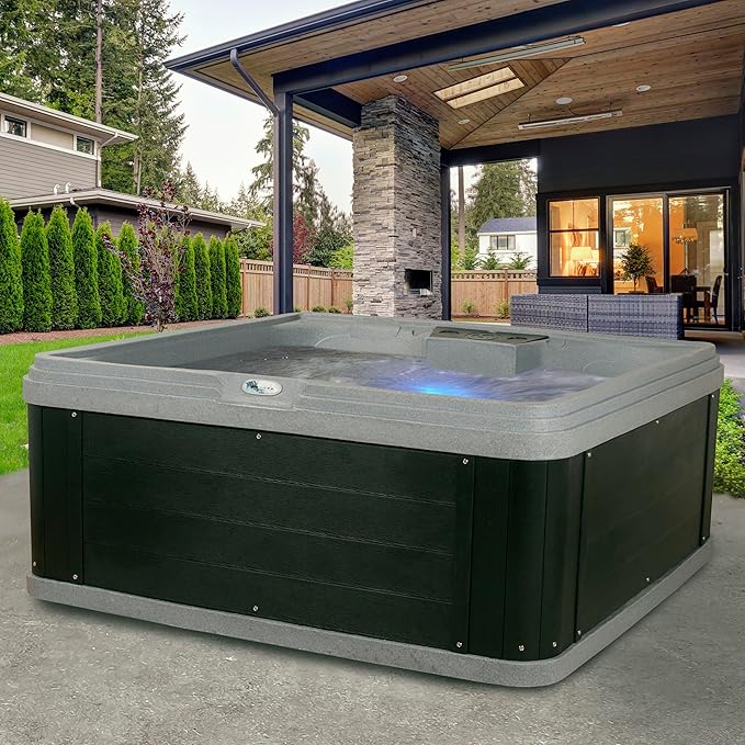 AquaLife Ariana™ 7-Person 30-Jet Non-Lounger Hot Tub with LED Lighting, Insulated Cover, Built-in Ice Bucket, Stainless Steel Heater and Ozonator