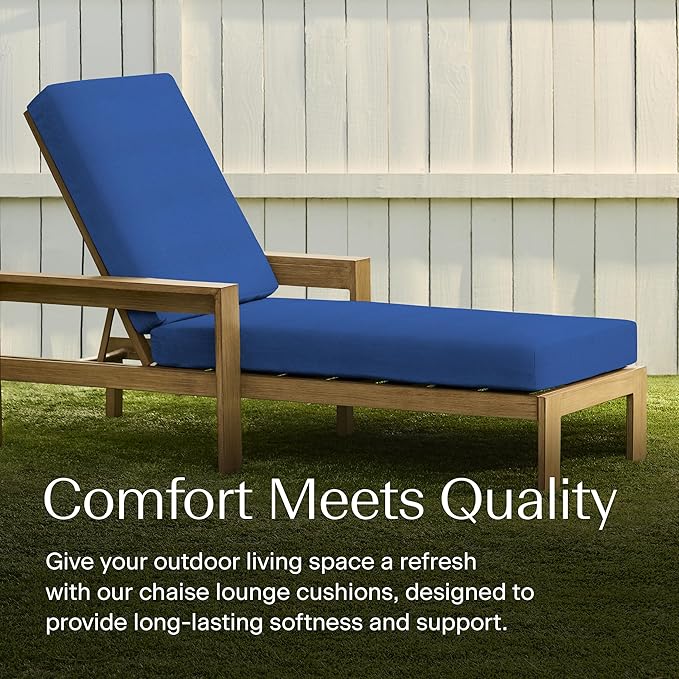 Honeycomb Outdoor Heritage Chaise, 22.5" W x 70" L, Textured Solid Sapphire Blue Chair Cushion for Patio Furniture