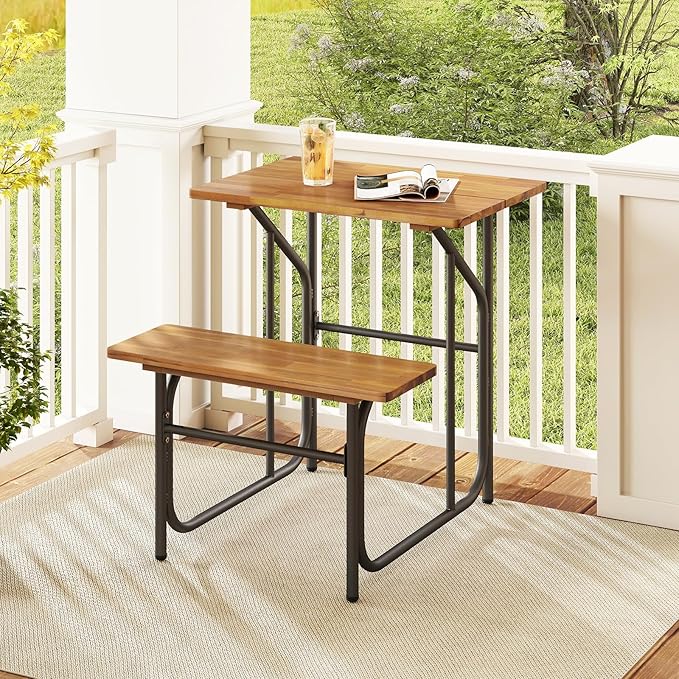 Tangkula Patio Dining Bench Set, Heavy-Duty Outdoor Acacia Wood Dining Furniture with Metal Legs for Balcony, Backyard, Poolside, Garden (1,32” x 27.5” x 29.5”)