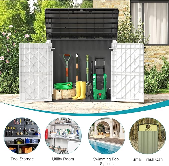 LHBcraft Outdoor Storage Cabinet 36 Cu Ft with Lockable Doors, Portable Horizontal Storage Shed, Resin Outdoor Storage Box Waterproof for Patio-Easy to Assemble