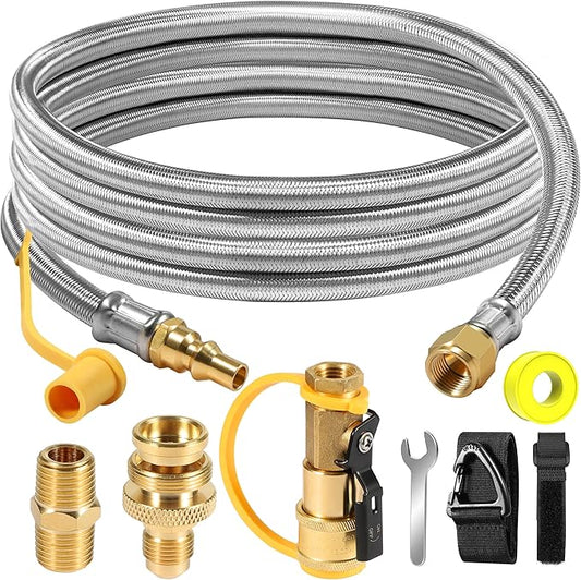 12FT Quick Connect Propane Hose for RV, with Safety Shutoff Valve, 1/4'' Quick Disconnect Connect for RV to Gas Grill, Compatible with 1 LB Portable Appliance to RV 1/4" Female Quick Disconnect