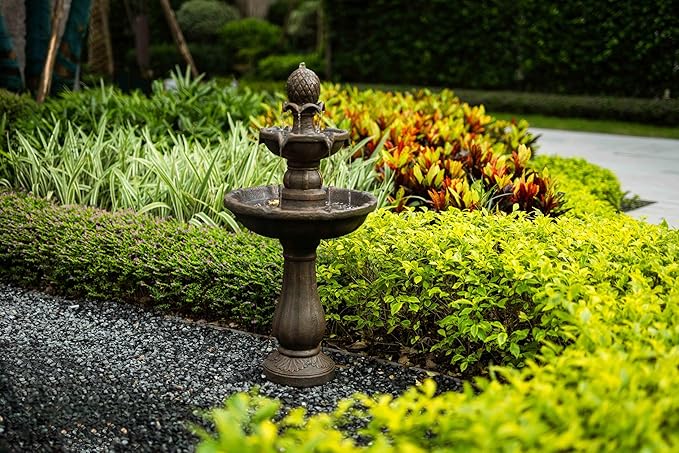 Warm Garden 3 Tiered Outdoor/Indoor Water Fountains –42.2 in. Tall, Like Stone Bird Bath for Outside, Elegant Waterfall Feature for Garden, Yard, Patio, Home Decor (Bronze Color)