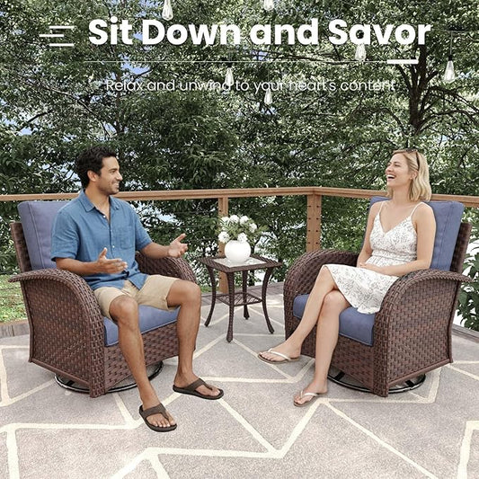 6 Pieces Patio Furniture Sets, Wicker Rattan High Back Outdoor Swivel Rocking Chairs Set with 3-Seat Couch, Ottomans and Side Table