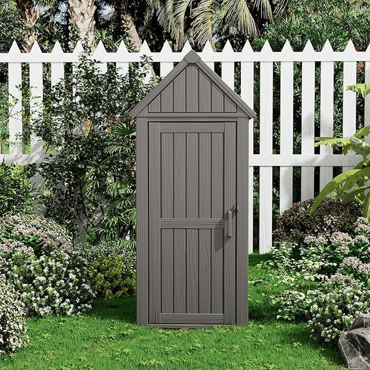 Fancyango Ultimate Outdoor Storage Cabinet - Sturdy Resin Construction with Reinforced Floor, Adjustable Shelves & Lock for Security (Grey)