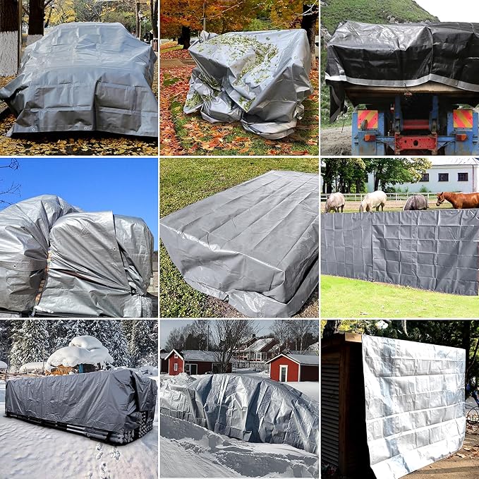 STARPYNG-12 Mil Silver/Black 12x16 Feet Tarp-Heavy Duty Poly Tarp-Cover,Waterproof, UV Resistant, Weather Resistant, Cover Cars, Boats, Courtyards,Camping