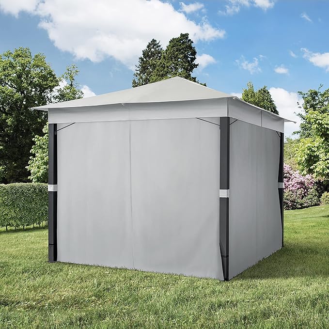 TOOLPORT Gazebo 10X10 Ft with Approx. 6.5 Oz/Yd² Waterproof Tarp Roof Pavilion with 4 Curtains in Gray