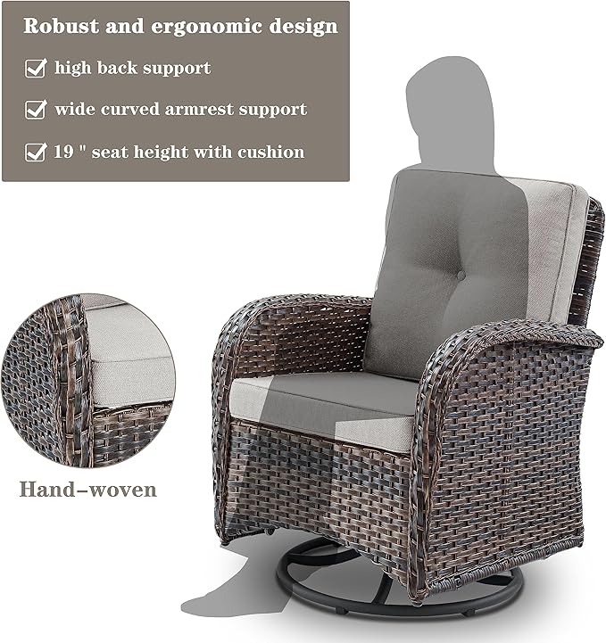 Belord 7 Piece Outdoor Patio Wicker Furniture Sets with Swivel Rocker Chairs, Rattan Loveseat Conversation Sets for Patio Deck Backyard Poolside, Beige Cushion
