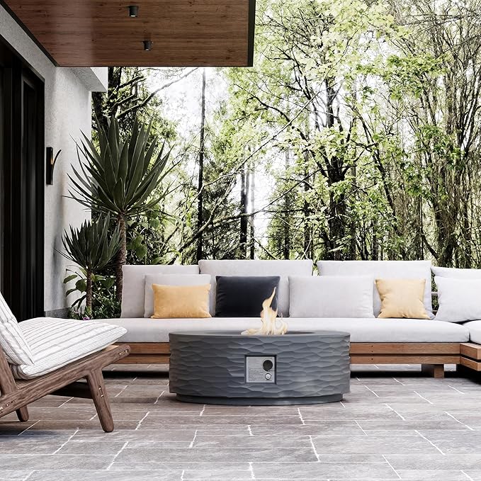 SUNBURY Outdoor Propane Fire Pit Table, 35 in Round 50000 BTU Outdoor Gas FirePit Table for Outside with Rain Cover, Propane Tank Cover for Backyard & Deck, Dark-Grey