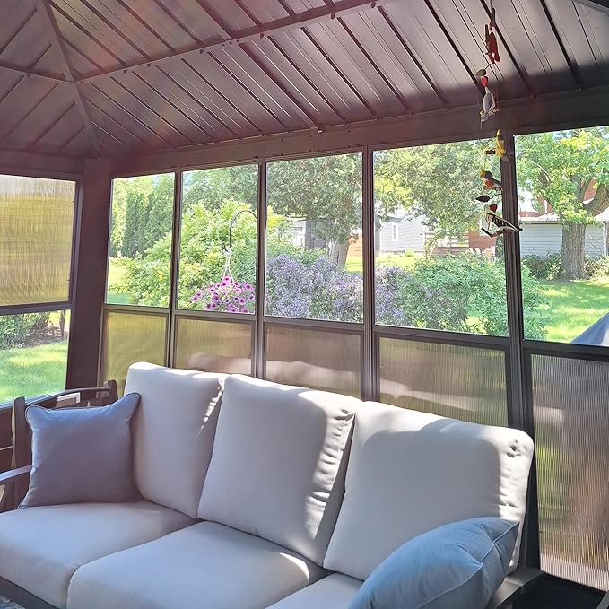 PURPLE LEAF 10' X 13' Outdoor Sunroom Solarium Permanent Hardtop Screened Gazebo Galvanized Steel Double Roof Aluminum Patio Enclosed Gazebo for Lawn Deck Backyard Grey