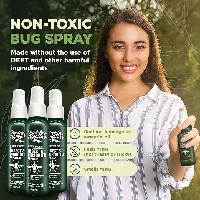Deet-Free Insect & Mosquito Repellent Pack of 3 (2oz) – Nice Smelling Insect Repellent with Lemongrass Oil Safe for Pets and Kids – Bug Spray Against Mosquitoes, Gnats, Black Flies, and No-See-ums