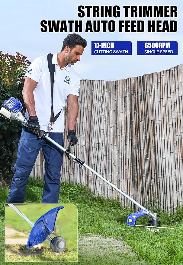 WILD BADGER POWER 26cc Weed Wacker Gas Powered, 4 in 1 String Trimmer, Wheeled Edger, Hedge Trimmer and Brush Cutter Blade, Multi Yard Care Tools, Rubber Handle & Shoulder Strap Included