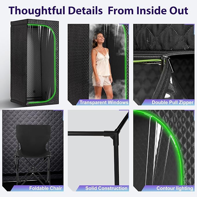 Steam Sauna Tent for Home with Transparent Door, Portable Indoor Sauna with Powerful Steam Heating, Foldable Personal Spa for Relaxation (Single Rectangular, Black)