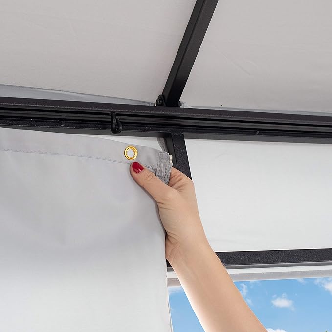 TOOLPORT Gazebo 13x13 ft with Approx 6.5 oz/yd² Waterproof Tarp Roof - Pavilion with 4 Curtains in Gray