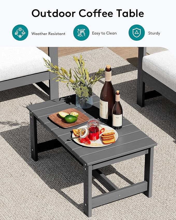 SERWALL 6 Pieces HDPE Outdoor Sofa Set with Cushions, Outdoor Conversation Couch Loveseat Furniture Set with Coffee Table for Balcony, Deck, Poolside, Grey Frame with Khaki Cushions