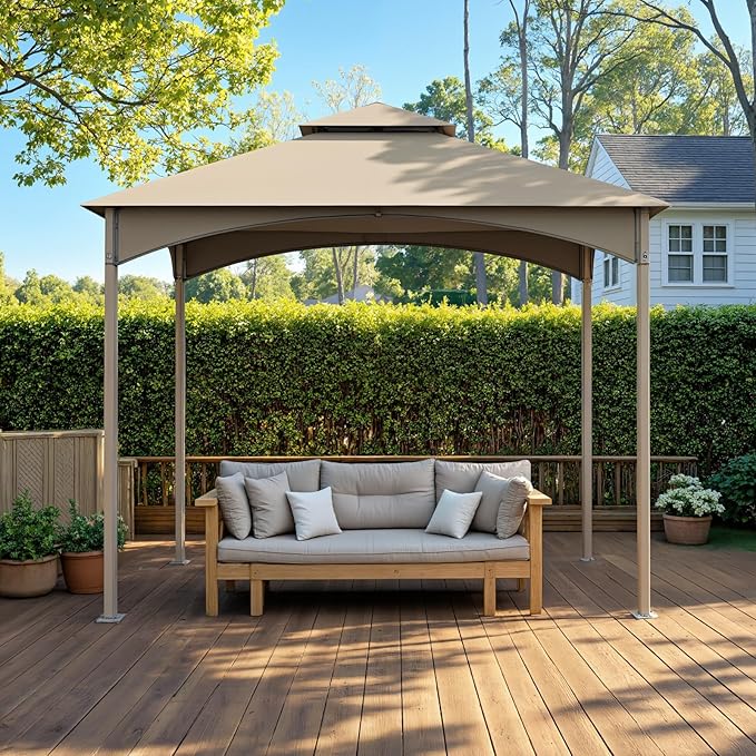 Sannwsg Outdoor Patio Gazebo 10x10 FT, Heavy Duty Gazebos, Soft Top Gazebo with Metal Frame, Double Roof Canopy, Permanent Pavilion for Decks & Backyards