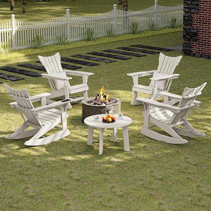 MINPINSER Outdoor Round Coffee Table, Adirondack Patio Coffee Table, Outdoor Large Side Table for Balcony Lawn (White)