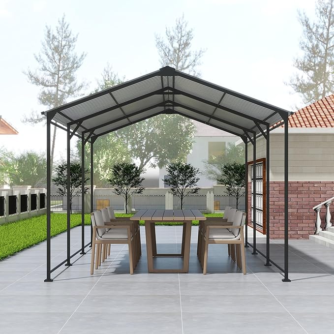 Ball & Cast 10x15 FT Carport with Galvanized Steel Roof, Heavy Duty Metal Carport Canopy, Metal Car Shelter Outdoor Storage Shed for Car, Boats, Truck,Gray