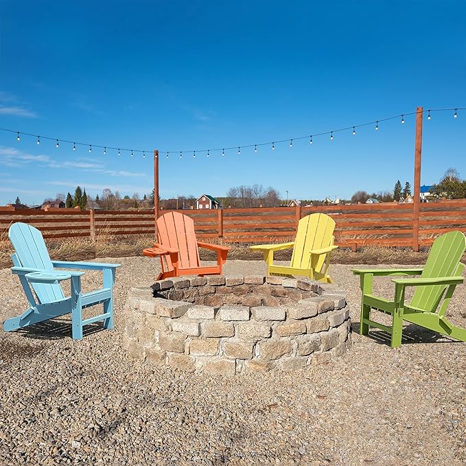 Adirondack Chair Set of 8, HDPE Folding Adirondack Chair with Multifunctional Cup Holder, Weather Resistant Fire Pit Chair for porches, patios, poolsides, Decks.
