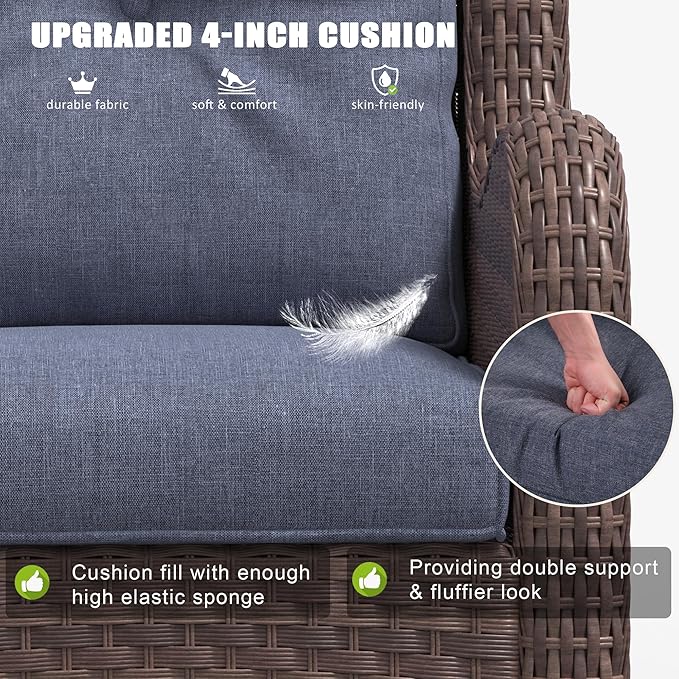 LayinSun 9 Pieces Outdoor Patio Furniture Set, Rattan Wicker Sectional Swivel Rocker Chairs Sets with Ottomans, Swivel Glider Chairs,Single Chairs and Coffee Table