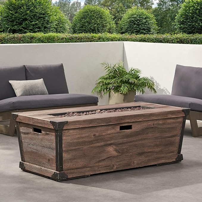 Propane Fire Pit Table, 56" MGO Firepits for Outside, Rectangular Gas Fire Pit for Outside Patio, Propane Fire Table for Deck, Backyard, 50,000BTU, Tank Not Included, Brown