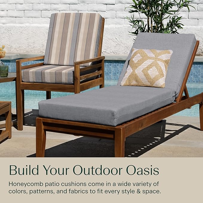 Honeycomb Outdoor Heritage Chaise, 22.5" W x 70" L, Textured Solid Platinum Grey Chair Cushion for Patio Furniture